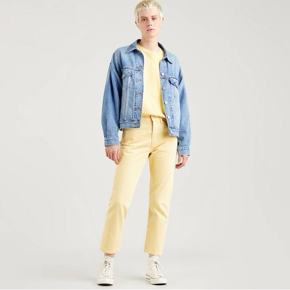 Levi’s 501 Original 100% Cotton Cropped Hi-Rise Straight Leg yellow jeans 38x26 - Picture 1 of 14